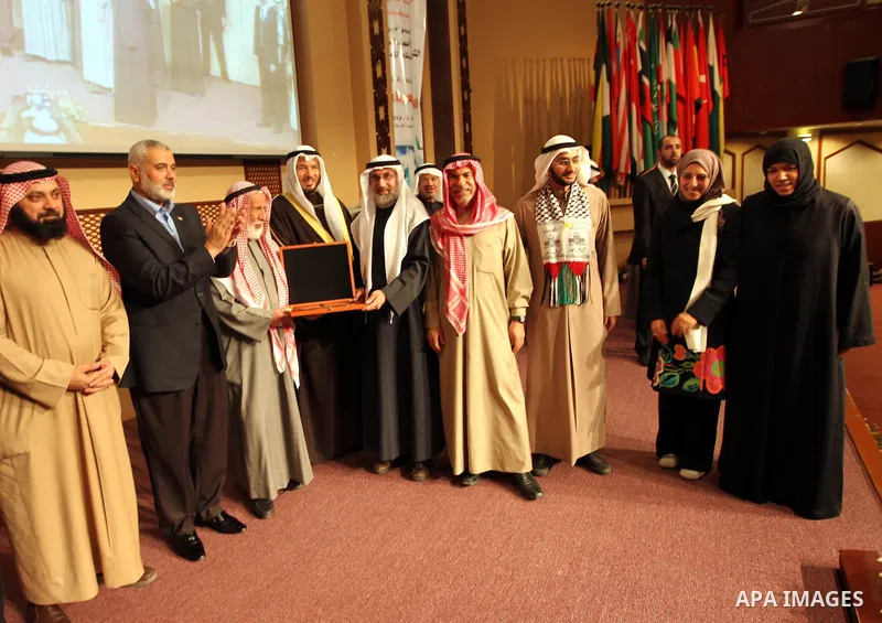 The Hamas prime minister in Gaza, Ismail Haniya, attends a ceremony honouring him at the International Islamic Charitable Organization in Kuwait City on February 8, 2012. Photo by Mohammed Al-Ostaz