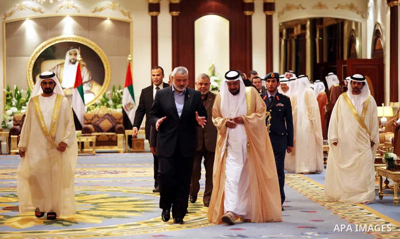 President of the United Arab Emirates receives, prime minister of the Gaza strip and leading member of the Hamas movement, Ismail Haniyeh during his access to Emirates, On Feb. 13, 2012. Photo by Mohammed Al-Ostaz