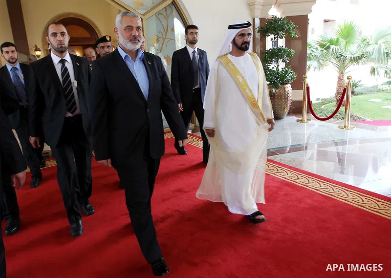 President of the United Arab Emirates receives, prime minister of the Gaza strip and leading member of the Hamas movement, Ismail Haniyeh during his access to Emirates, On Feb. 13, 2012. Photo by Mohammed Al-Ostaz