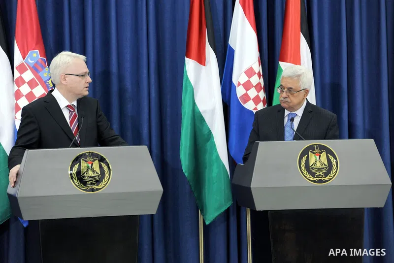 Palestinian President Mahmoud Abbas (Abu Mazen), meets with the Croatian President Ivo Jusypovic, in the West Bank City Of Ramallah on Feb. 14, 2012. Photo by Thaer Ganaim
