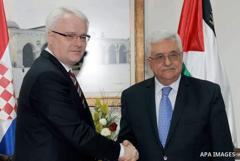 Palestinian President Mahmoud Abbas (Abu Mazen), meets with the Croatian President Ivo Jusypovic, in the West Bank City Of Ramallah on Feb. 14, 2012. Photo by Thaer Ganaim