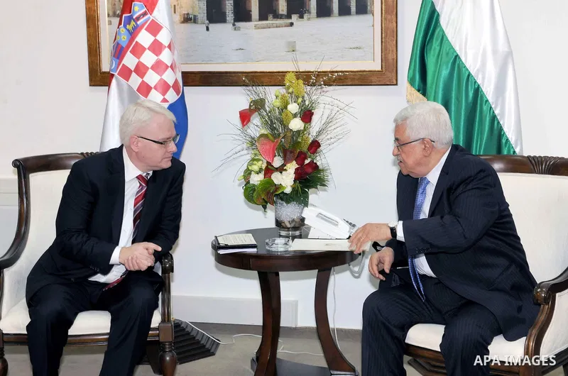 Palestinian President Mahmoud Abbas (Abu Mazen), meets with the Croatian President Ivo Jusypovic, in the West Bank City Of Ramallah on Feb. 14, 2012. Photo by Thaer Ganaim