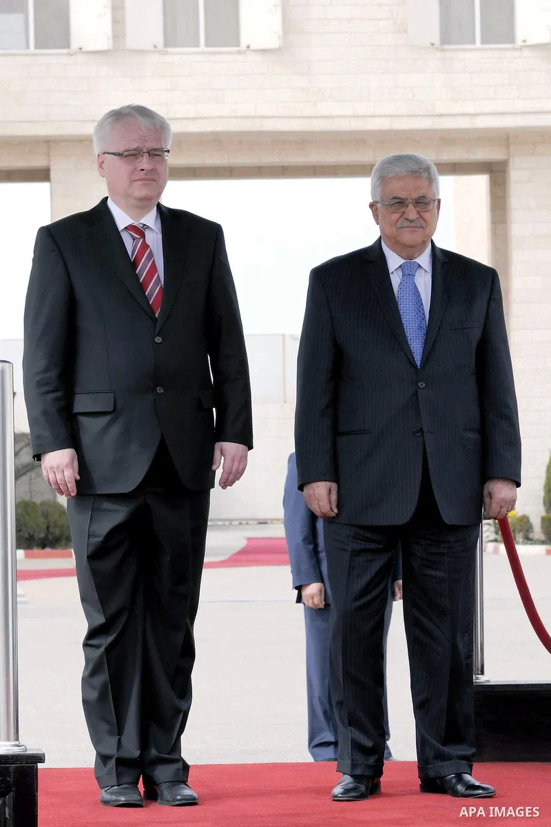 Palestinian President Mahmoud Abbas (Abu Mazen), meets with the Croatian President Ivo Jusypovic, in the West Bank City Of Ramallah on Feb. 14, 2012. Photo by Thaer Ganaim