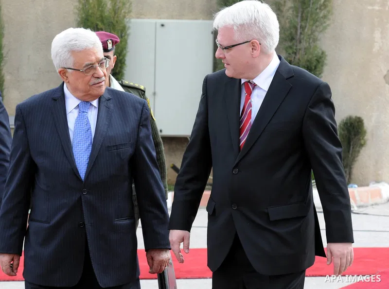 Palestinian President Mahmoud Abbas (Abu Mazen), meets with the Croatian President Ivo Jusypovic, in the West Bank City Of Ramallah on Feb. 14, 2012. Photo by Thaer Ganaim