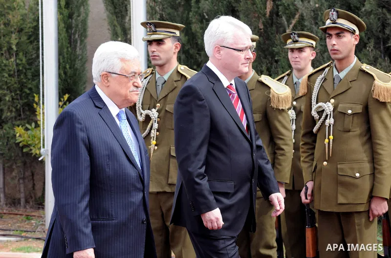 Palestinian President Mahmoud Abbas (Abu Mazen), meets with the Croatian President Ivo Jusypovic, in the West Bank City Of Ramallah on Feb. 14, 2012. Photo by Thaer Ganaim