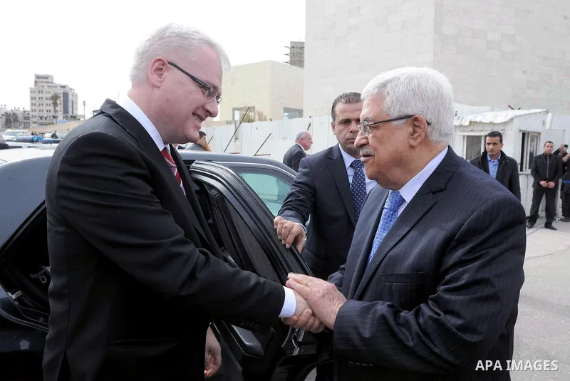Palestinian President Mahmoud Abbas (Abu Mazen), meets with the Croatian President Ivo Jusypovic, in the West Bank City Of Ramallah on Feb. 14, 2012. Photo by Thaer Ganaim