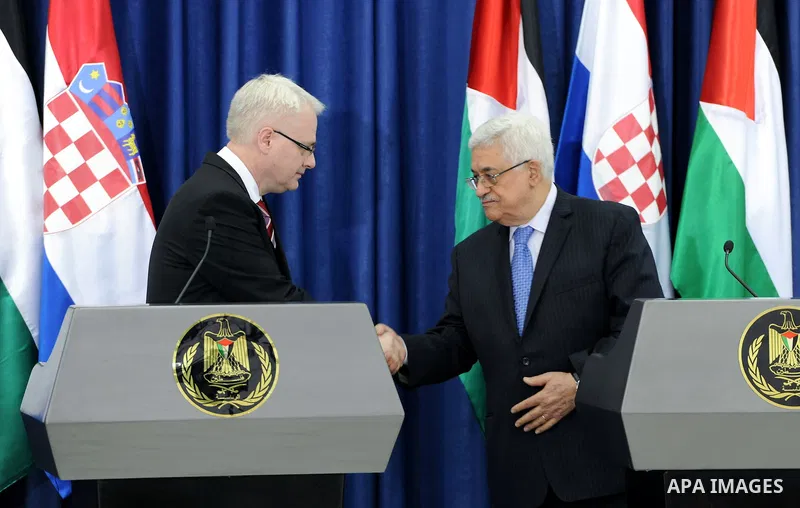 Palestinian President Mahmoud Abbas (Abu Mazen), meets with the Croatian President Ivo Jusypovic, in the West Bank City Of Ramallah on Feb. 14, 2012. Photo by Thaer Ganaim