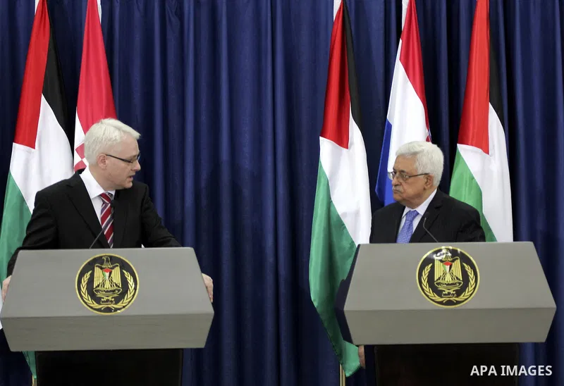 Palestinian President Mahmoud Abbas (Abu Mazen), meets with the Croatian President Ivo Jusypovic, in the West Bank City Of Ramallah on Feb. 14, 2012. Photo by Issam Rimawi