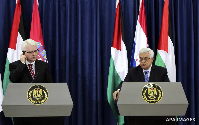 Palestinian President Mahmoud Abbas (Abu Mazen), meets with the Croatian President Ivo Jusypovic, in the West Bank City Of Ramallah on Feb. 14, 2012. Photo by Issam Rimawi