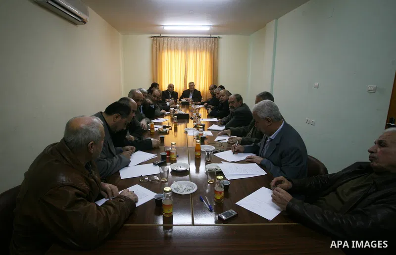 Palestinian factions leaders attend a meeting to discuss the issue of the Palestinian prisoner Khader Adnan, 33 jailed in Israel a jailed senior member of Islamic Jihad who has been on hunger strike for nearly 60 days da...