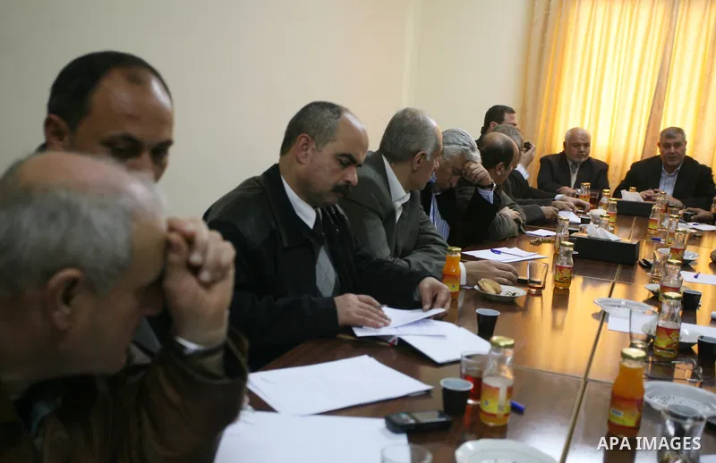 Palestinian factions leaders attend a meeting to discuss the issue of the Palestinian prisoner Khader Adnan, 33 jailed in Israel a jailed senior member of Islamic Jihad who has been on hunger strike for nearly 60 days da...