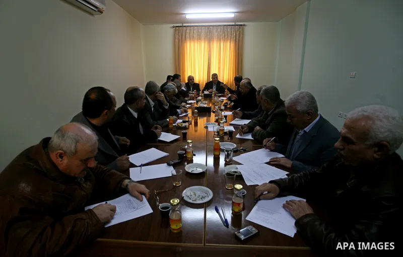 Palestinian factions leaders attend a meeting to discuss the issue of the Palestinian prisoner Khader Adnan, 33 jailed in Israel a jailed senior member of Islamic Jihad who has been on hunger strike for nearly 60 days da...