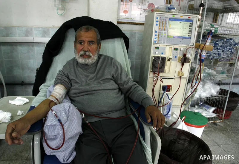 Palestinians patients receive treatment at kidney dialysis section as suffer from running out of fuel in the Nasser hospital in Khan Younis, southern Gaza Strip on February 15, 2012. Palestinian Ministry of Health in Gaz...