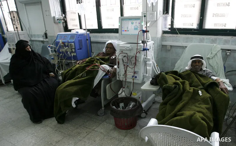 Palestinians patients receive treatment at kidney dialysis section as suffer from running out of fuel in the Nasser hospital in Khan Younis, southern Gaza Strip on February 15, 2012. Palestinian Ministry of Health in Gaz...