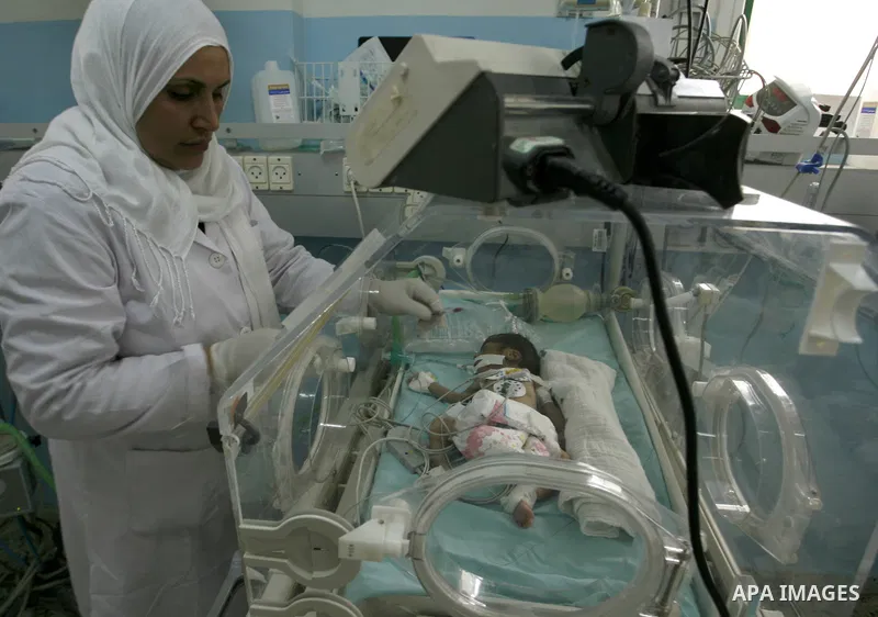 Premature babies receive treatment in the Nasser hospital in Khan Younis, southern Gaza Strip on February 15, 2012 as the hospital suffer from running out of fuel. Palestinian Ministry of Health in Gaza, calls for the Ar...