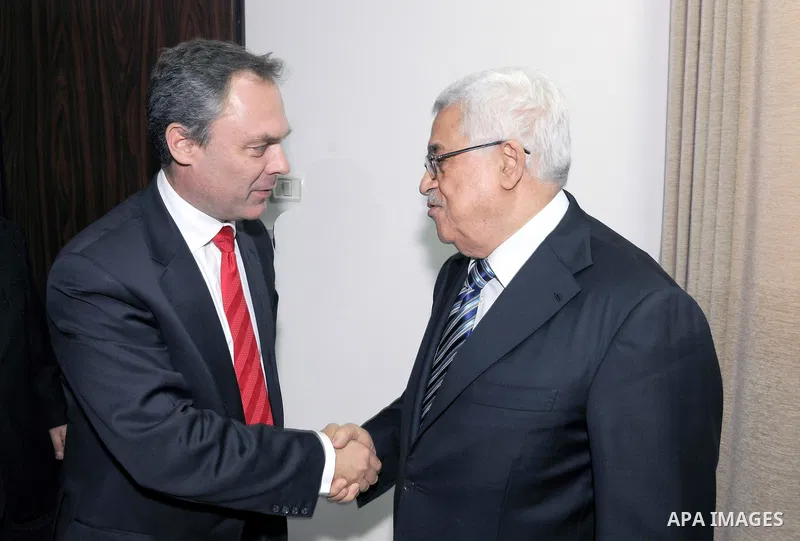 Palestinian President Mahmoud Abbas (Abu Mazen), meets with the Deputy Prime Minister of Sweden, in the West Bank City of Ramallah, on Feb. 16, 2012. Photo by Thaer Ganaim