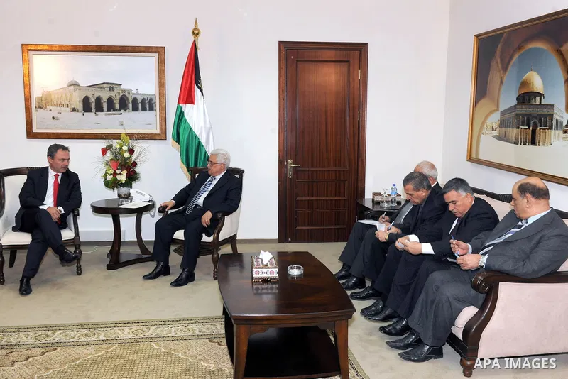 Palestinian President Mahmoud Abbas (Abu Mazen), meets with the Deputy Prime Minister of Sweden, in the West Bank City of Ramallah, on Feb. 16, 2012. Photo by Thaer Ganaim