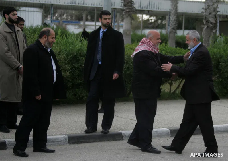 Palestinian Prime Minister in Gaza Strip, Ismail Haniyeh arrives to the Gaza Strip through Rafah border crossing between the Gaza Strip and Egypt ,Thursday, Feb. 16, 2012. Haniyeh's trip included a visit to Iran where he...