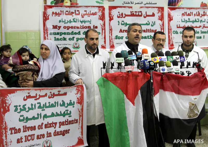 A Palestinian doctors in the al Naser Hospital of the Children, deliver speech in a press conference talking about the risks blackout in the Hospital in Gaza City, On Feb. 19, 2012. Photo by Mohammed Asad