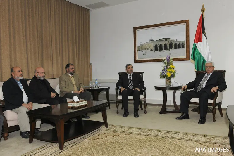 Palestinian President, Mahmoud Abbas (Abu Mazen), during a meeting with members of the Reform and Change Bloc in the Legislative Council in the West Bank city of Ramallah on Feb 20, 2012. Photo by Thaer Ghanaim