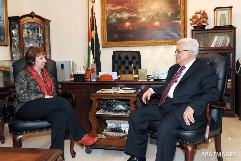 Palestinian President Mahmoud Abbas (Abu Mazen), meets with Catherine Ashton, in the Jordanian capital of Amman on Feb. 21, 2012. Photo by Thaer Ganaim