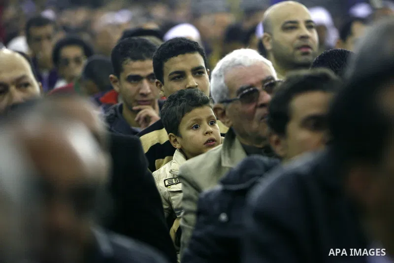 Egyptians attend press conference to the one of the most popular presidential candidates in Egypt, Abed al-Monaem Abu al-Fatouh, during speaking to media during a press conference at his house in al-Samman neighbourhood...