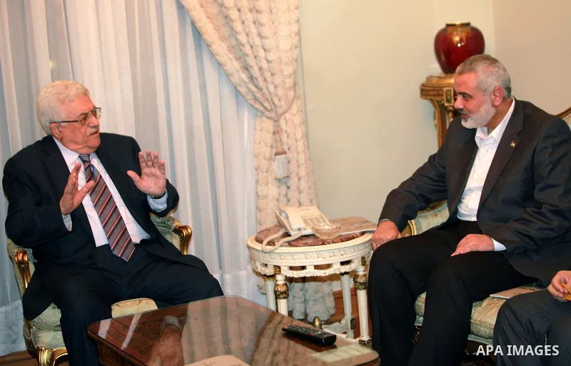 Palestinian President Mahmoud Abbas, and prime minister in gaza strip, Ismael Hanyah, during a meeting between Fatah and Hamas in Cairo, Egypt, 23 February 2012. According to media reports, the leaders of the Palestinian...