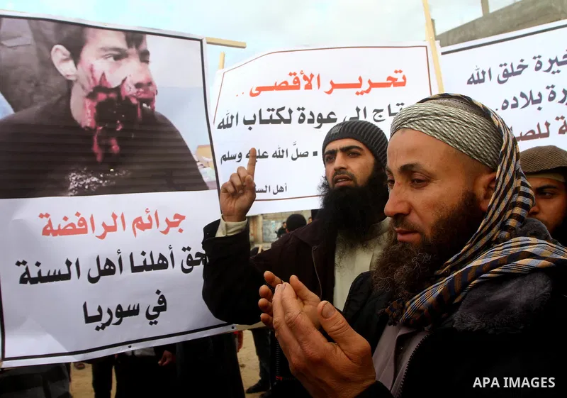 A Palestinian Salafist takes part in a protest against Syria's President Bashar al-Assad in Rafah in the southern Gaza Strip February 24, 2012. Photo by Ashraf Amra