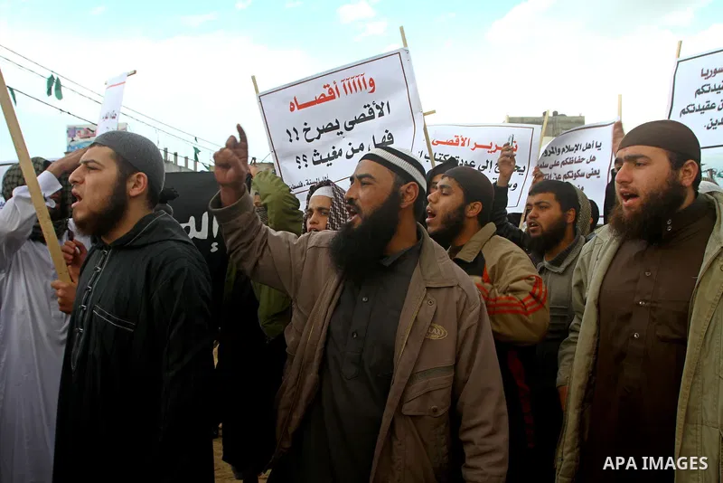 A Palestinian Salafist takes part in a protest against Syria's President Bashar al-Assad in Rafah in the southern Gaza Strip February 24, 2012. Photo by Ashraf Amra