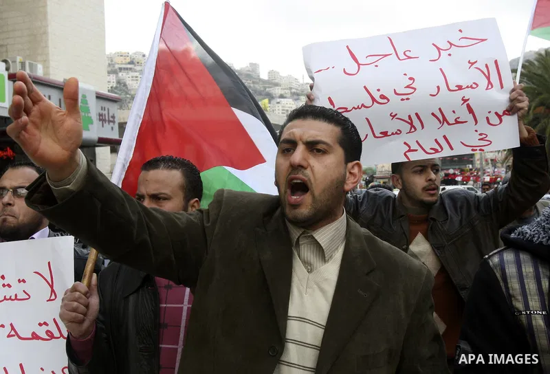 Palestinians participate protest against rising prices and taxes in the city of Nablus West Bank, Saturday, Feb. 25, 2012. Photo by Wagdi Eshtayah