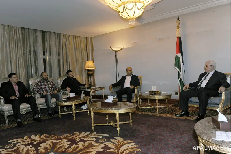 Palestinian President, Mahmoud Abbas (Abu Mazen), during a meeting with prisoners deported by Israel to Syria, in Qatar, on Feb 25, 2012. Photo by Thaer Ghanaim