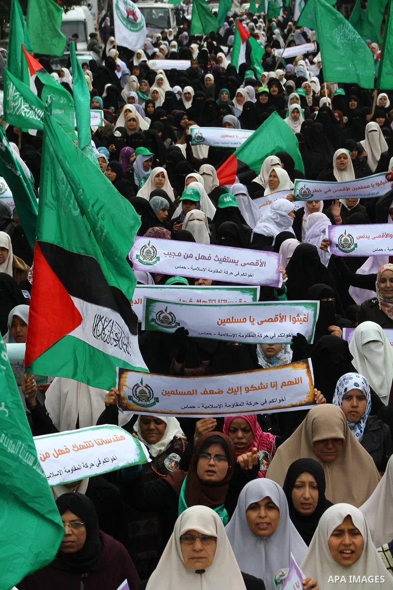 Palestinian women gather as they protest in Gaza City on February 26, 2012, two days following violence in the flashpoint Al-Aqsa mosque compound in Jerusalem's Old City, between Israeli forces and Palestinians. The unre...