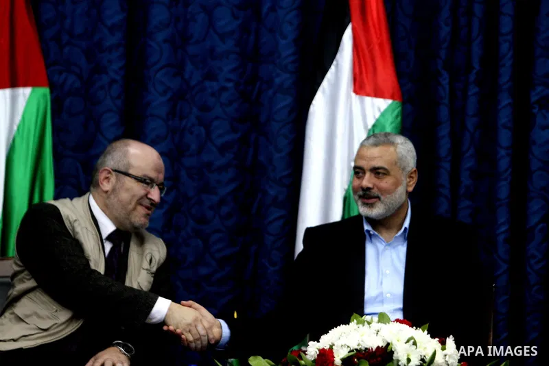 Palestinian Prime Minister in Gaza Strip, Ismail Haniyeh, meets with the European convoy "loyalty to Palestine", in Gaza City on Feb. 28, 2012. Photo by Ashraf Amra