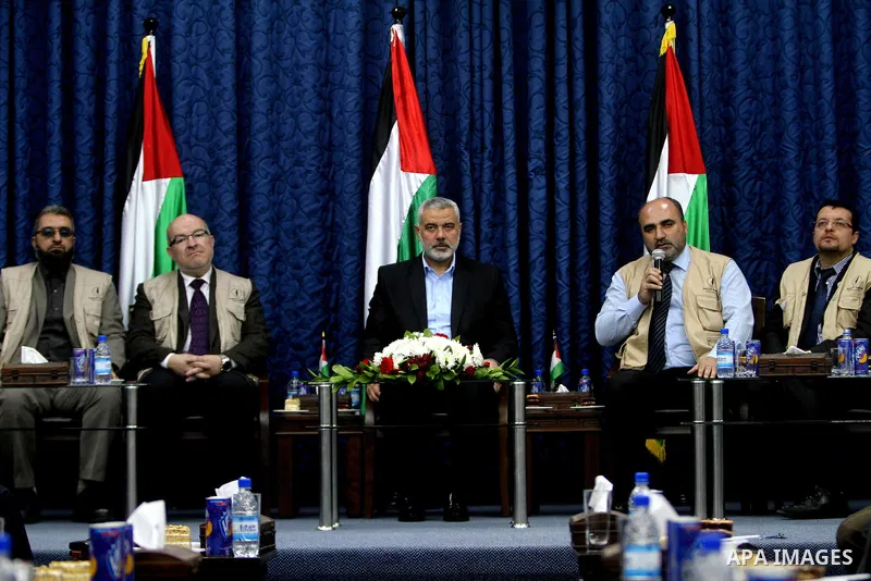 Palestinian Prime Minister in Gaza Strip, Ismail Haniyeh, meets with the European convoy "loyalty to Palestine", in Gaza City on Feb. 28, 2012. Photo by Ashraf Amra