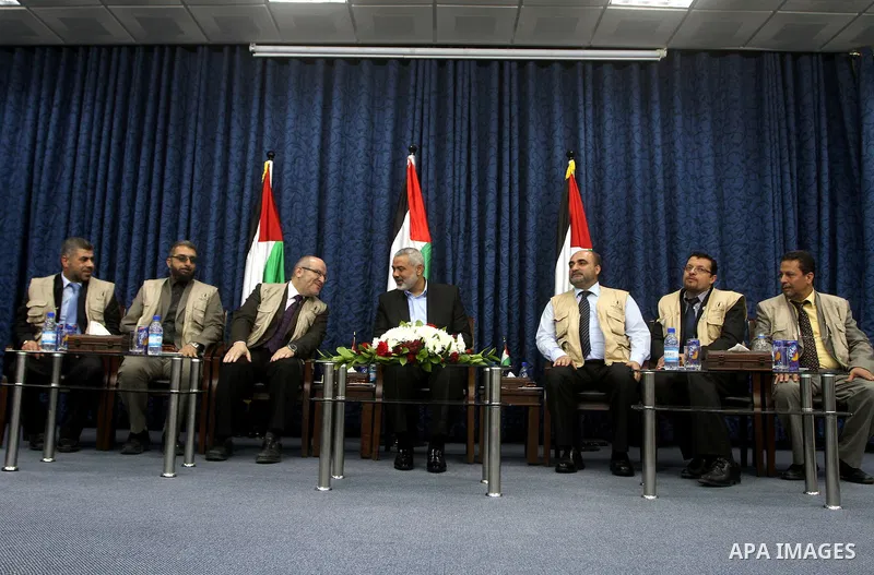 Palestinian Prime Minister in Gaza Strip, Ismail Haniyeh, meets with the European convoy "loyalty to Palestine", in Gaza City on Feb. 28, 2012. Photo by Ashraf Amra