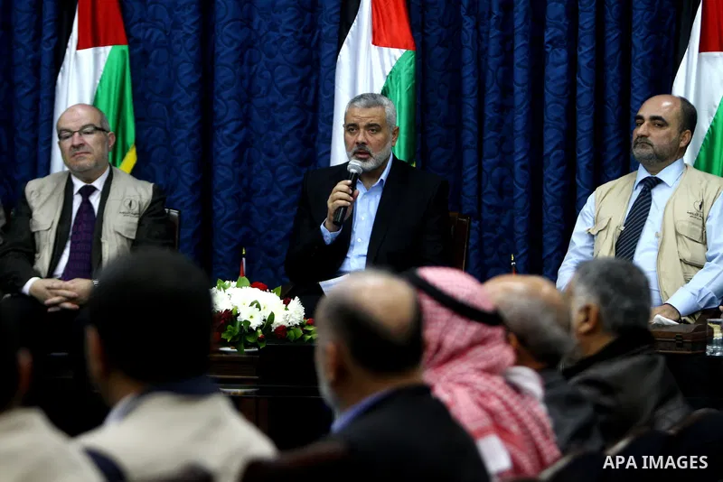Palestinian Prime Minister in Gaza Strip, Ismail Haniyeh, meets with the European convoy "loyalty to Palestine", in Gaza City on Feb. 28, 2012. Photo by Ashraf Amra
