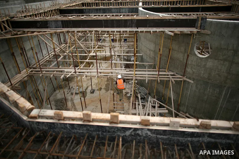 Palestinian workers work in building a sewage desalination station in the Northern Gaza Strip on Feb. 26, 2012. The Sewage desalination project is funded by the International Bank and EU with budget 40 million dollar. Th...