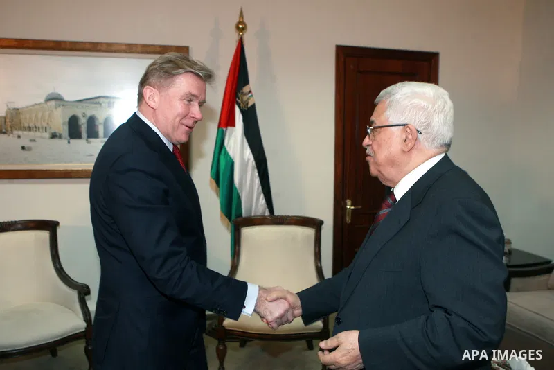 Palestinian President Mahmoud Abbas, meet with Lithuanian Foreign Minister Audronius Aubalis, in the West bank City of Ramallah, on Mar. 05, 2012. Photo by Thaer Ganaim