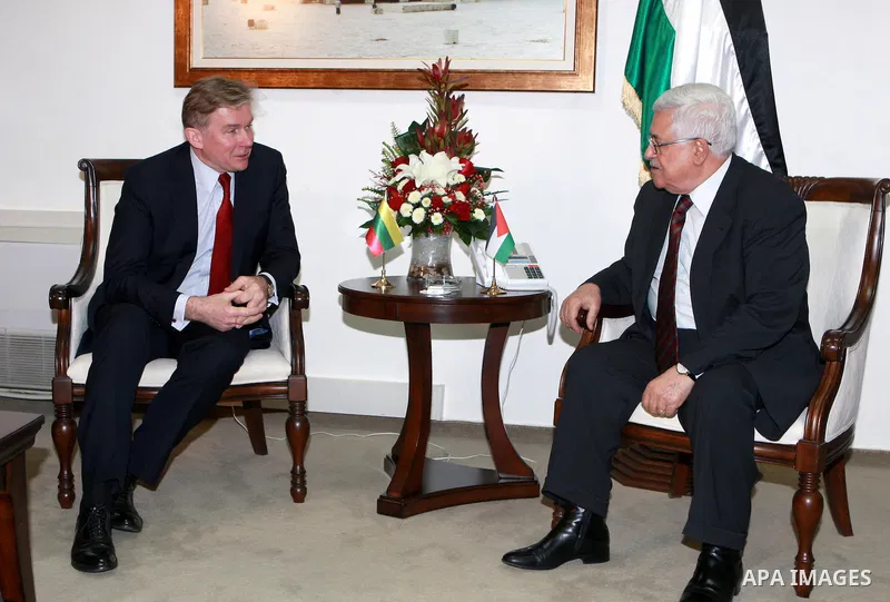 Palestinian President Mahmoud Abbas, meet with Lithuanian Foreign Minister Audronius Aubalis, in the West bank City of Ramallah, on Mar. 05, 2012. Photo by Thaer Ganaim