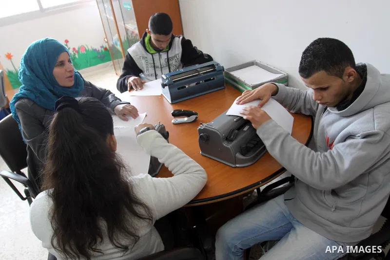 Palestinians visually disabled learn in the school Nahr al-Bared Palestinian refugee camp in Beirut, in Lebanon, March 6, 2012. About 25,000 person live in this poor refugee camp who face hard and difficult life. Photo b...