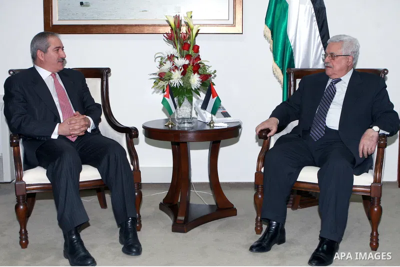 Palestinian President Mahmoud Abbas, meet with with the Jordanian Foreign Minister Nasser Judeh, in the West Bank city of Ramallah, on March 07, 2012. Photo by Thaer Ganaim