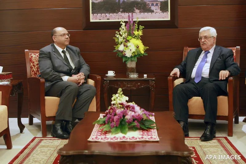 Palestinian President Mahmoud Abbas (Abu Mazen) meets with of the Egyptian ambassador to the National Authority, Yasser Osman in the West bank City of Ramallah on Mar. 12, 2012. Photo by Thaer Ganaim