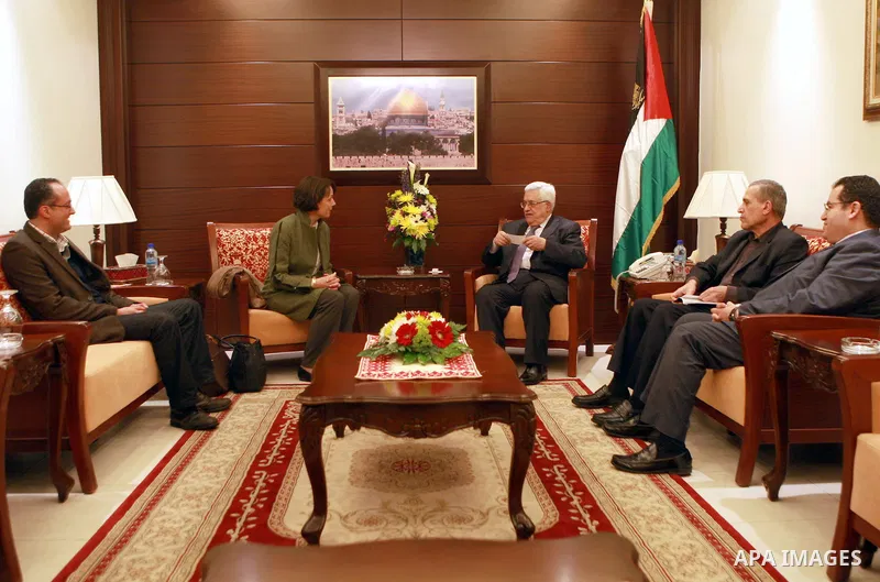 Palestinian President, Mahmoud Abbas (Abu Mazen), meets with secretary general of Kreisky Forum, in the West Bank city of Ramallah on March 16, 2012. Photo by Thaer Ganaim