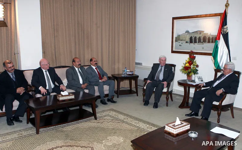 Palestinian President, Mahmoud Abbas (Abu Mazen) meets with the delegation Jordanian parliamentary in the West Bank City of Ramallah, on Mar. 21, 2012. Photo by Thaer Ganaim