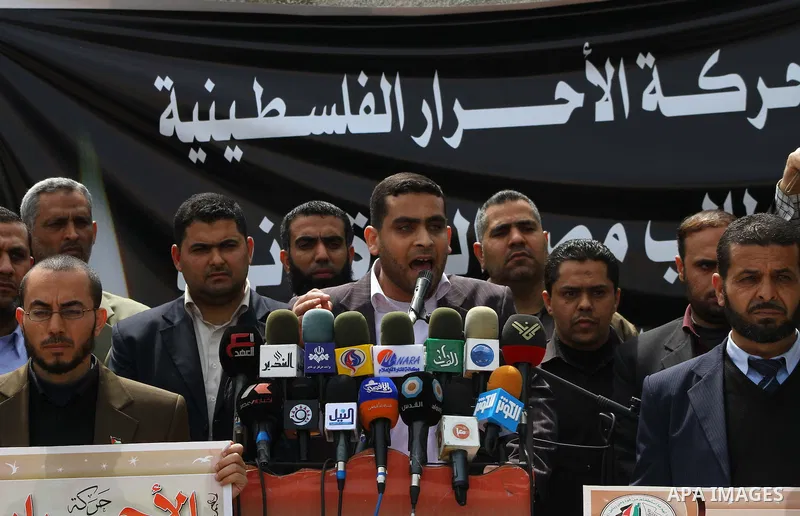 Members of the Ahrar brigades, attend press conference about power crisis in Gaza City on Mar. 24, 2012. Photo by Ashraf Amra