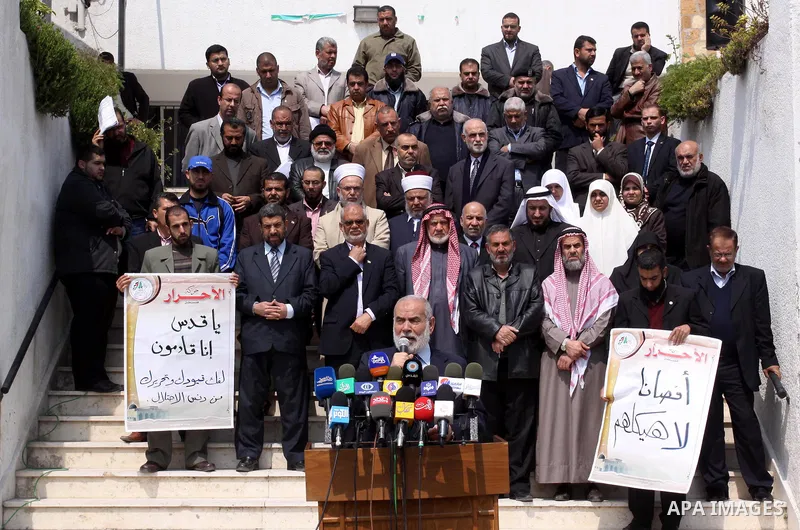 The spokesman of Hamas Parliament, Ahmed Bahar, delivers speech during a press conference ,in Gaza City on March 28, 2012. Photo by Mohammed Asad
