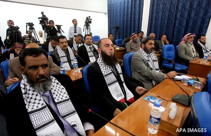 Members of Egyptian parliamentary delegation During a visit to the Palestinian Legislative Council in gaza City, on March 28, 2012. The delegation is on a solidarity visit with the Palestinian people to the Hamas-run Gaz...