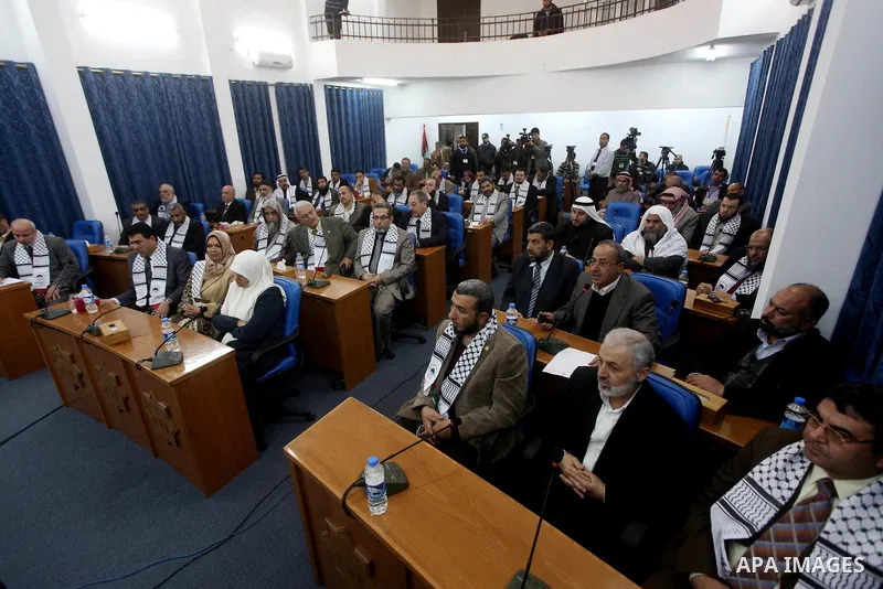 Members of Egyptian parliamentary delegation During a visit to the Palestinian Legislative Council in gaza City, on March 28, 2012. The delegation is on a solidarity visit with the Palestinian people to the Hamas-run Gaz...