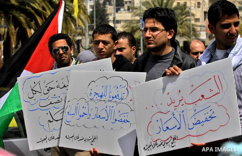 Palestinians participate protest against rising prices and taxes in the city of Nablus West Bank, Saturday, Mar. 31, 2012. Photo by Nedal Shtieh