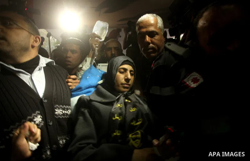 Hana Shalabi arrives to al-Shifa hospital in Gaza City, Sunday, April 1, 2012. Israel has released Shalabi, a 30-year-old Islamic Jihad supporter from the West Bank, and sent her to the Gaza Strip as part of a compromise...